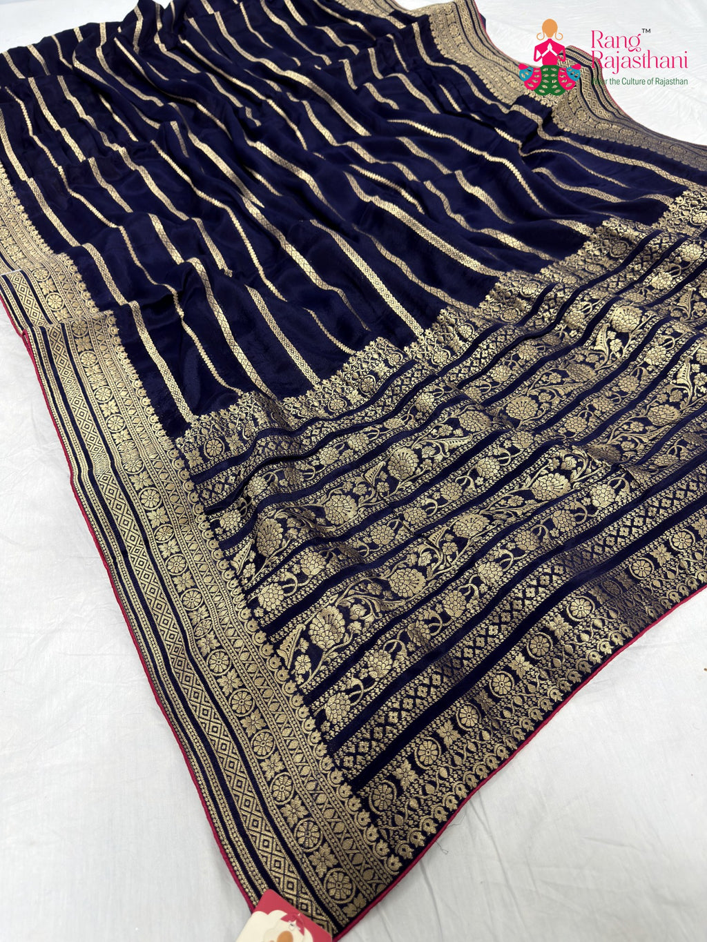 blue chinnon banarasi zari weave saree for bridal wear by Rang Rajasthani