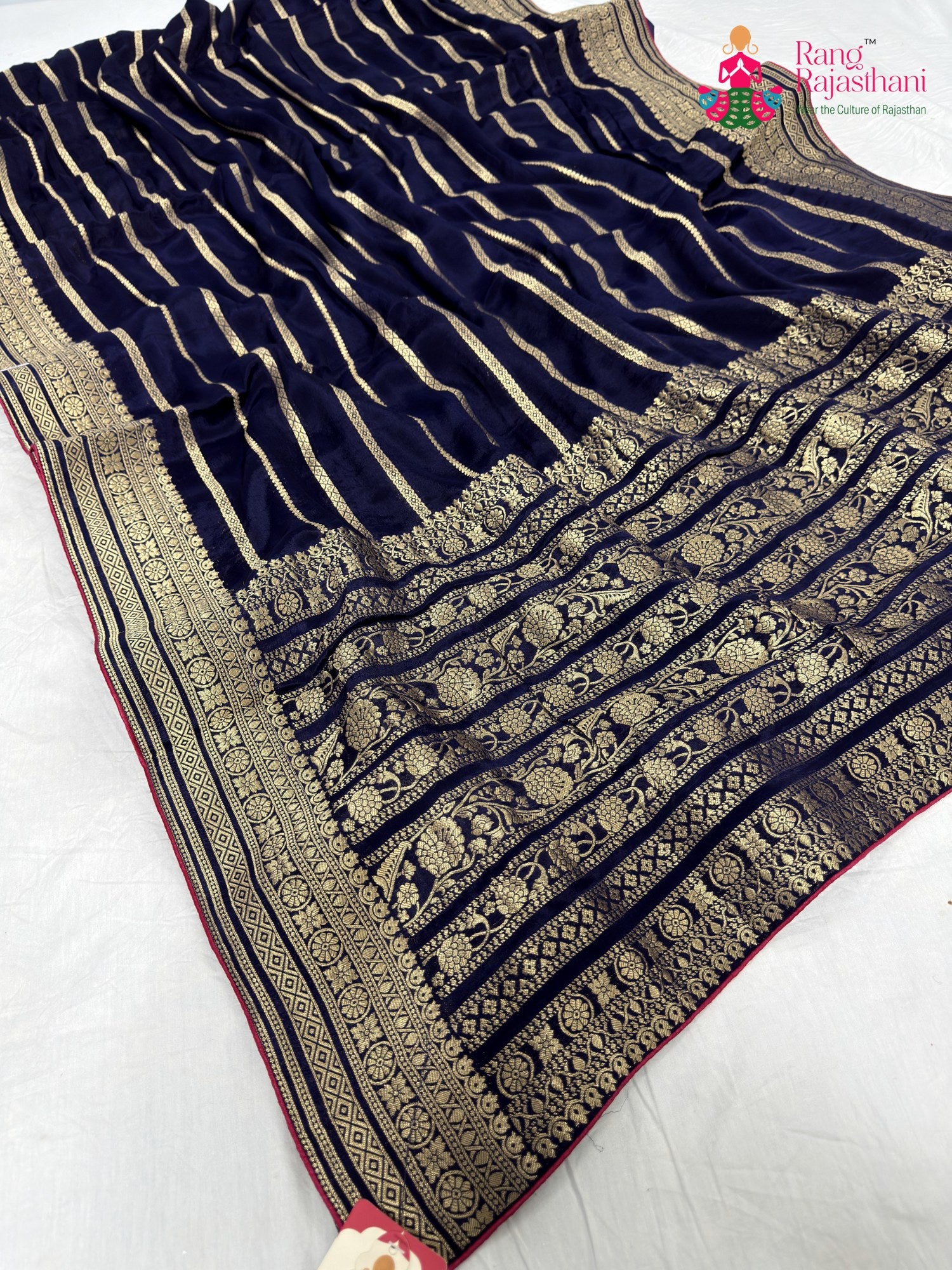 blue chinnon banarasi zari weave saree for bridal wear by Rang Rajasthani
