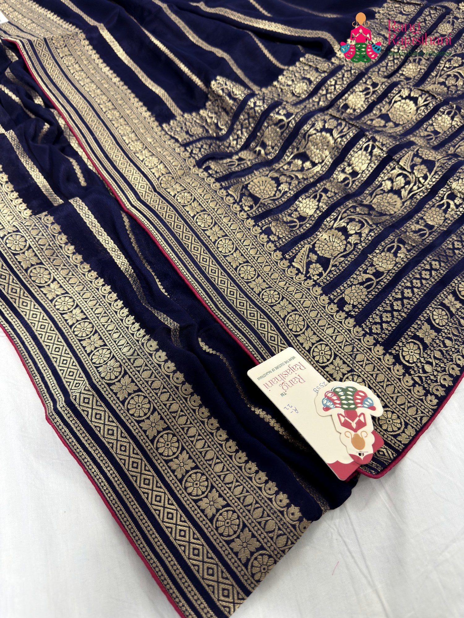 complete look of blue chinnon banarasi zari weave saree