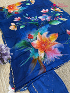Blue Chinnon Hand Embellishment Printed Saree for Sangeet Night | Festive Pick