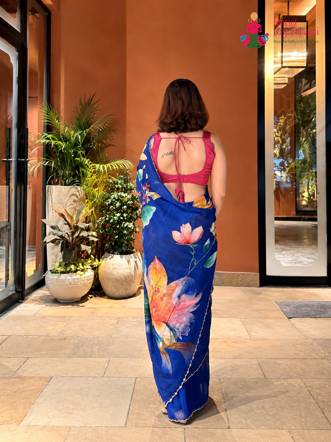 Blue Chinnon Hand Embellishment Printed Saree for Sangeet Night | Festive Pick