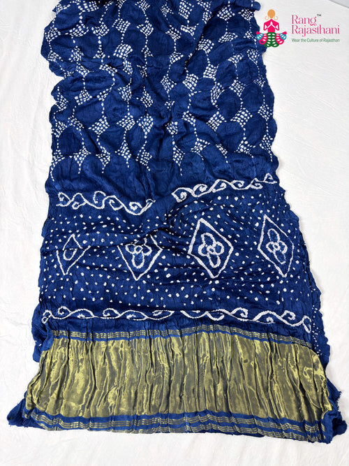 Blue Gajji Silk Bandhani Saree : Clean Charm main-image