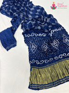 complete look of blue gajji silk bandhani saree