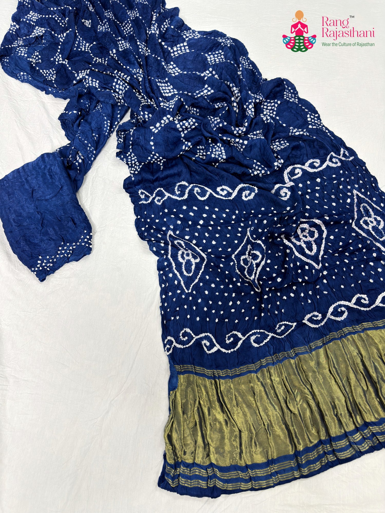 complete look of blue gajji silk bandhani saree
