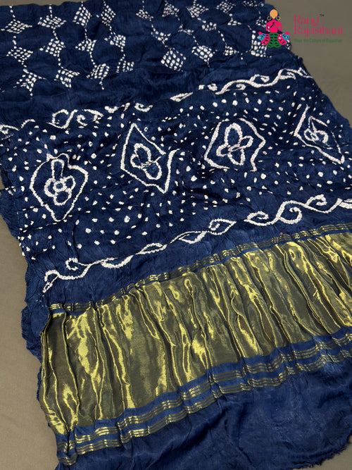 Blue Gajji Silk Bandhani Saree for Mayra Ceremony | Fashion Edit main-image