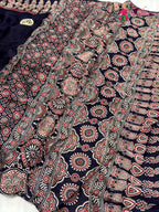 Blue Modal Ajrakh Print Saree for Casual | Party Wear
