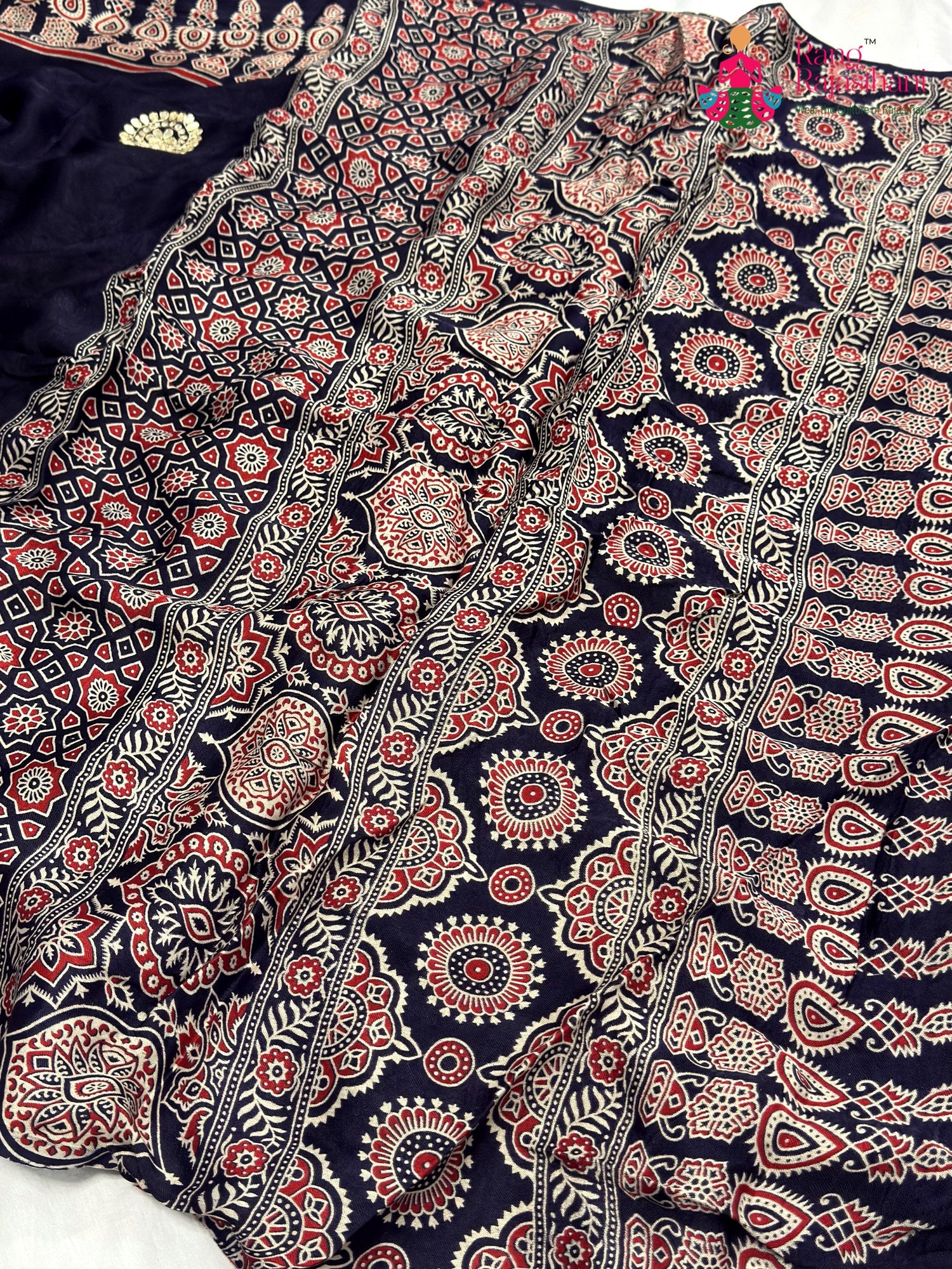Blue Modal Ajrakh Print Saree for Casual | Party Wear