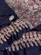 Blue Modal Ajrakh Print Saree for Casual | Party Wear