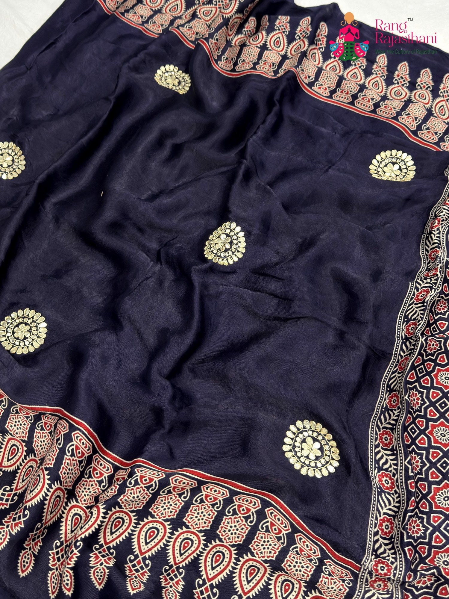 Blue Modal Ajrakh Print Saree for Casual | Party Wear