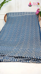 border detail of blue modal ajrakh print leheriya saree