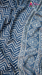 design pattern of blue modal ajrakh print leheriya saree