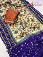 close up detailing of blue modal ajrakh print saree