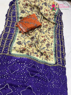 complete look of blue modal ajrakh print saree