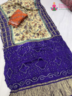 border detailing of blue modal ajrakh print saree