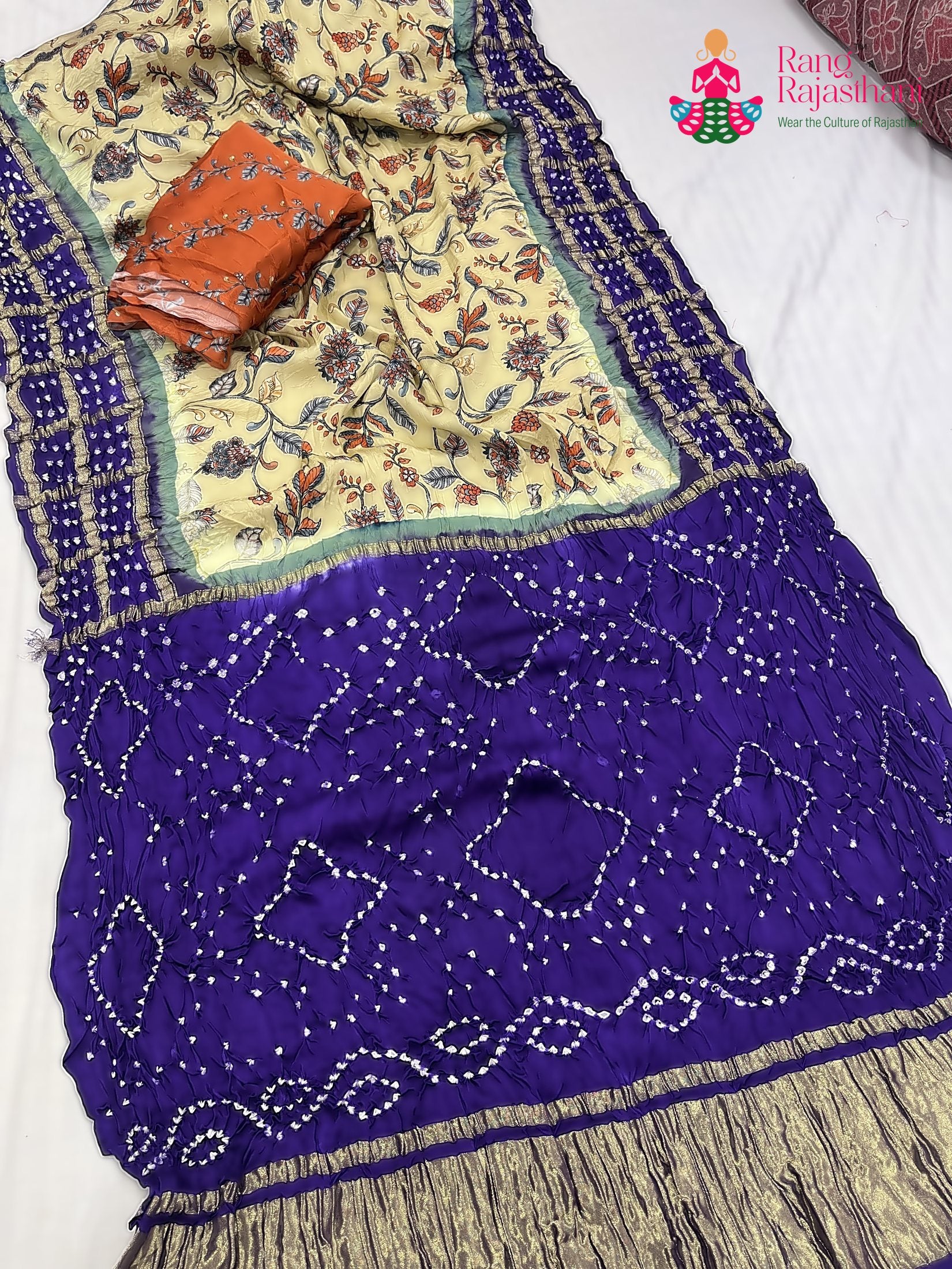 border detailing of blue modal ajrakh print saree