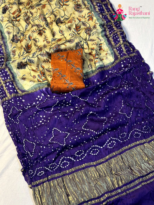 Blue Modal Ajrakh Print Gharchola Saree for Festive Celebration | Indian Wear main-image