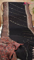 pallu detailing of blue modal ajrakh print saree