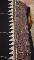 close up view of blue modal ajrakh print saree