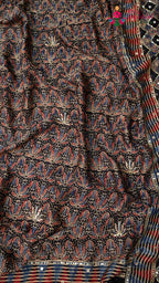design pattern of blue modal ajrakh print saree