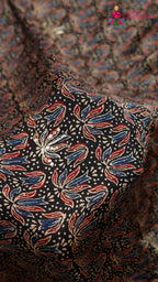 close up view of blue modal ajrakh print saree