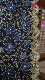 pallu detailing of blue modal ajrakh print saree
