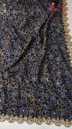 border detail of blue modal ajrakh print saree