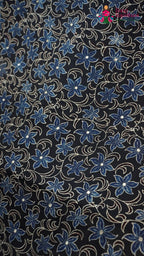 design pattern of blue modal ajrakh print saree
