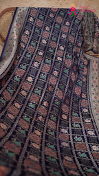pallu detailing of blue modal banarasi zari weave gharchola saree