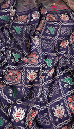 design pattern of blue modal banarasi zari weave gharchola saree