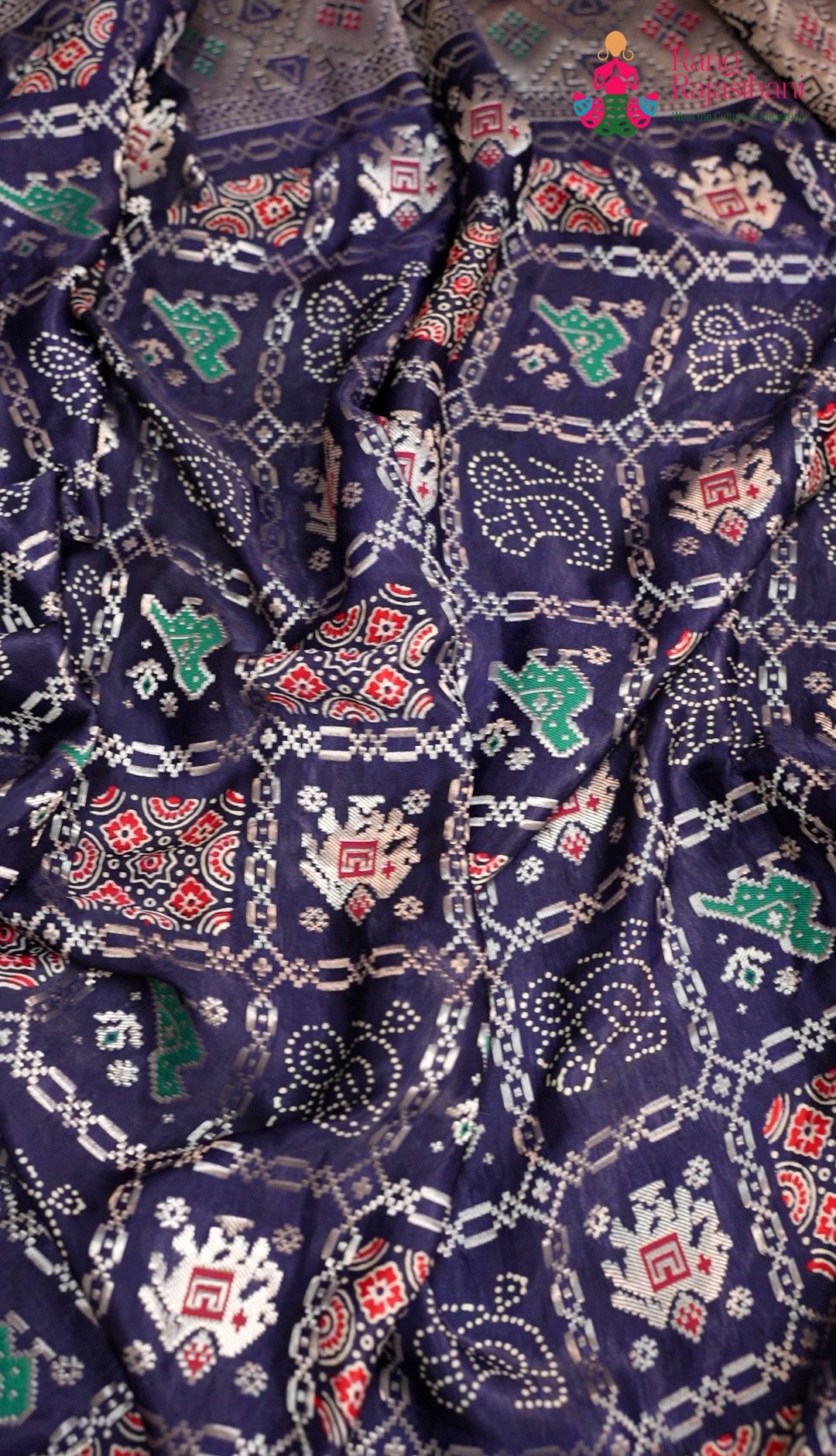design pattern of blue modal banarasi zari weave gharchola saree