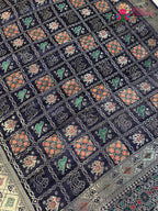 close up view of blue modal banarasi zari weave gharchola saree