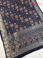 fabric texture of blue modal banarasi zari weave gharchola saree