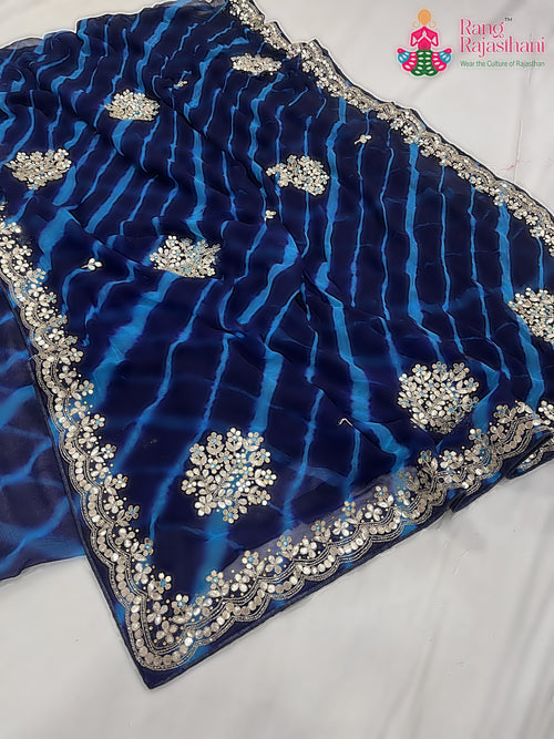 Blue Pure Chiffon Gota Patti Work Saree : Light Grace