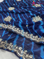 Blue Pure Chiffon Gota Patti Work Saree : Light Grace