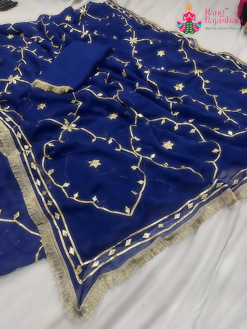Blue Pure Chiffon Gota Patti Work Saree : Light Ease