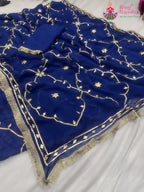 Blue Pure Chiffon Gota Patti Work Saree : Light Ease