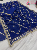 Blue Pure Chiffon Gota Patti Work Saree : Light Ease
