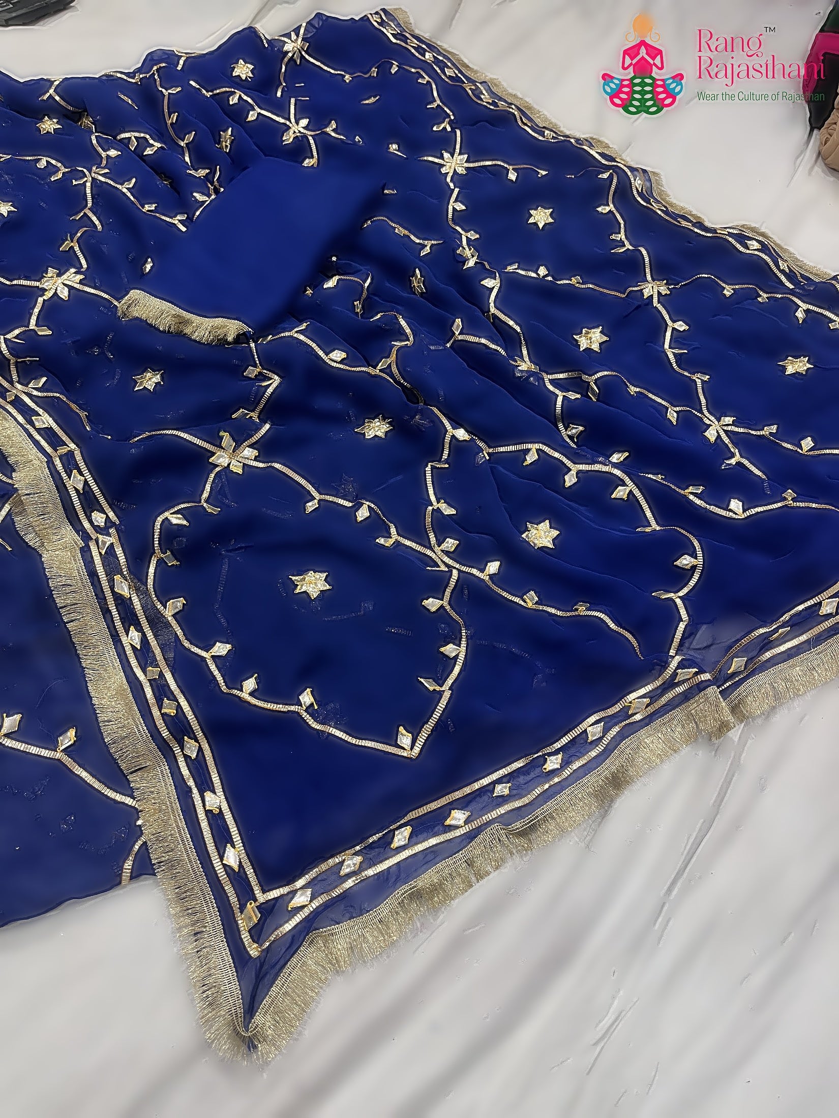 Blue Pure Chiffon Gota Patti Work Saree : Light Ease