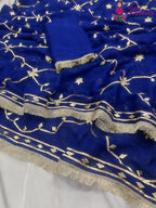 Blue Pure Chiffon Gota Patti Work Saree : Light Ease