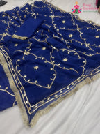 Blue Pure Chiffon Gota Patti Work Saree : Light Ease