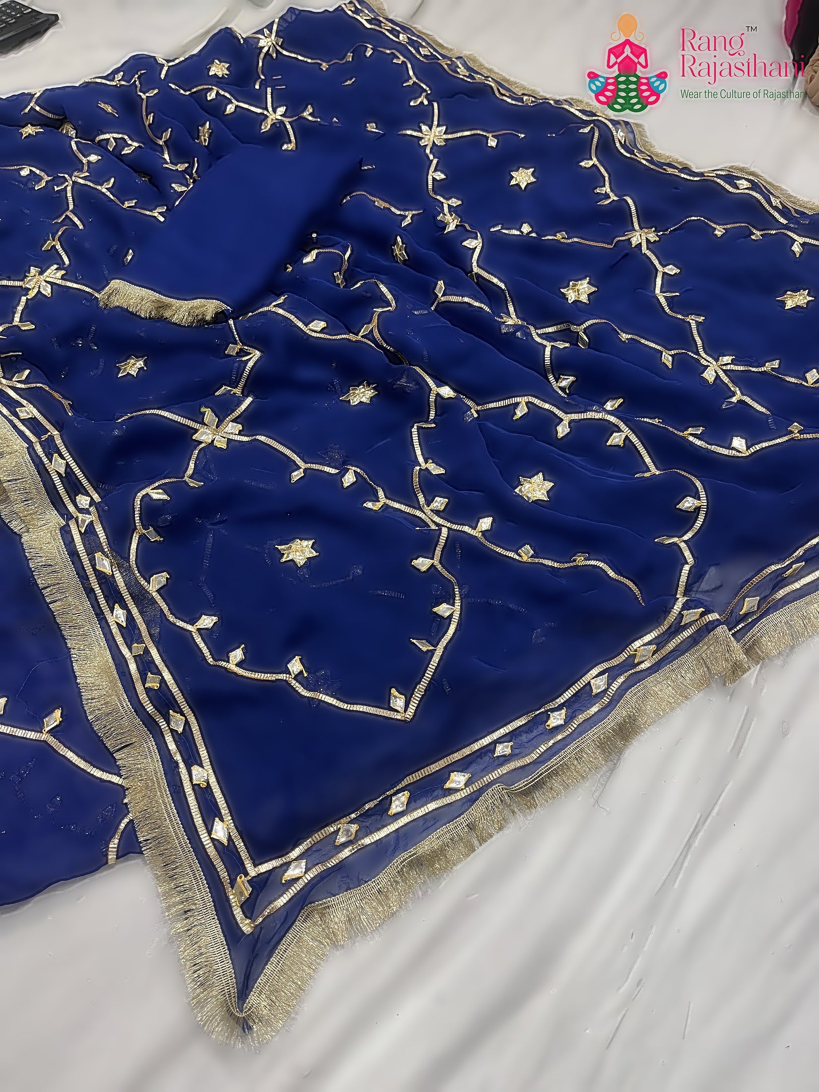 Blue Pure Chiffon Gota Patti Work Saree : Light Ease