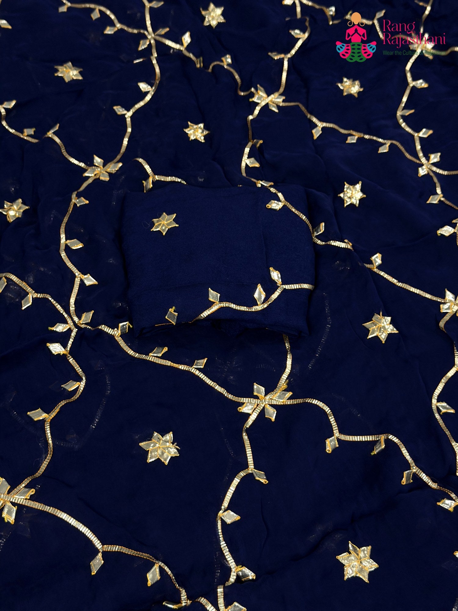 Blue Chiffon Gota Patti Saree for Wedding Guest | Premium Collection