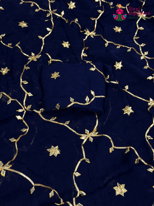 Blue Chiffon Gota Patti Saree for Wedding Guest | Signature Drape