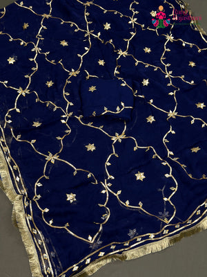 Blue Pure Chiffon Gota Patti Saree for Wedding Guest | Signature Drape