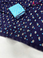 close up detailing of blue pure dola silk bandhani saree