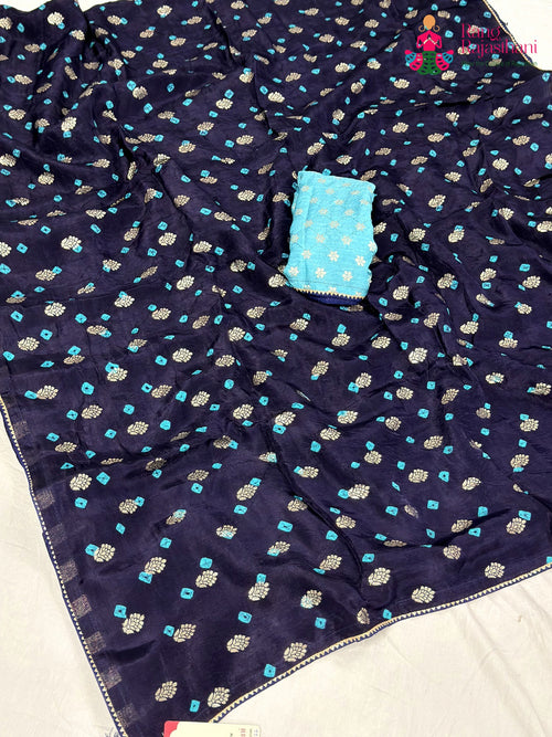 Blue Pure Dola Silk Bandhani Chunri Saree for Raksha Bandhan | Editor Pick main-image