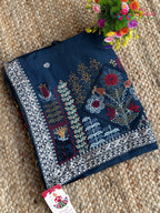 Blue Pure Ho Silk Resham Embroidery Saree for Wedding Guest | Order Online