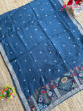 Blue Pure Ho Silk Resham Embroidery Saree for Wedding Guest | Order Online