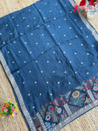Blue Pure Ho Silk Resham Embroidery Saree for Wedding Guest | Order Online