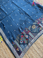 Blue Pure Ho Silk Resham Embroidery Saree for Wedding Guest | Order Online